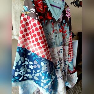 Soft Surroundings floral blouse with red embroidery XL *FIRM*